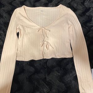 cropped, tan, tie front